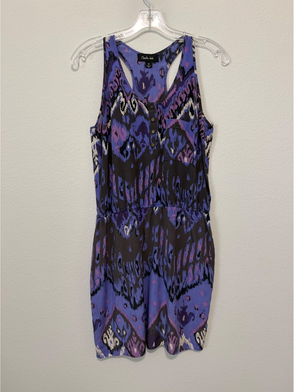 Charlie Jade Sleeveless Buttons Scoop Neck Purple Tone Abstract Dress Size M